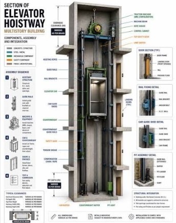 Elevator hoistway and shaft